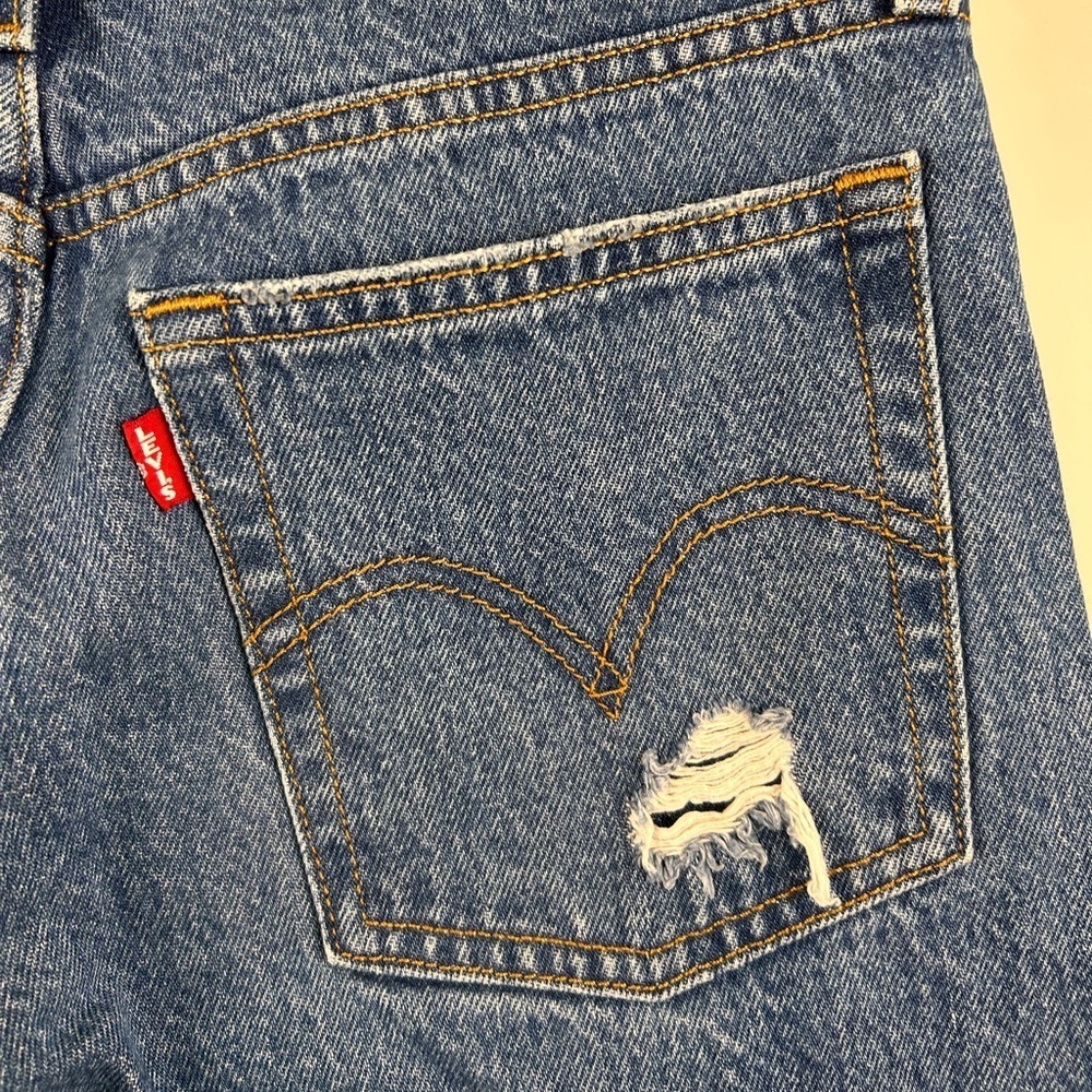 Levi’s Wedgie Icon Jeans 27 High Rise Distressed Straight Leg Denim - Picture 10 of 12